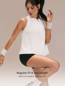 GLOWMODE Stay Breezy Lightweight Quick-Dry Mesh Hip-Length Regular-Fit Crossover-Back Tank Top For Running, Jogging, Gym, Tennis, Golf, And Daily Active Wear - White - View 2