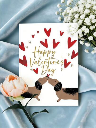 1ชิ้น การ์ดอวยพรวันวาเลนไทน์คู่รักดัชชุนน่ารัก, การ์ดจูบลูกสุนัขแสนหวานสำหรับคู่รัก, คนรัก & แฟนสุนัข
