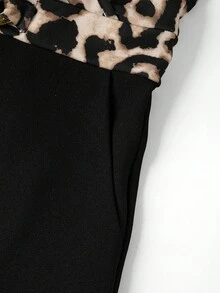 Ellevyn 女士优雅通勤豹纹拼接连体裤 - 黑色 - 查看 4