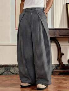 SWAVVY Men's Casual Commuter Striped Loose Pants - Grey - View 3