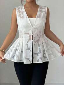 Elenzga Áo khoác dáng chữ A rộng rãi, thanh lịch, chất liệu jacquard, dành cho nữ, cỡ lớn, thích hợp mặc đi làm, mùa xuân/hè. - Màu be - Xem 3