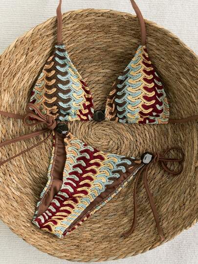 Swim Vcay 2026 Spring/Summer Green Special Fabric Women's Swimwear, Spaghetti Strap Halter Solid Color Sexy Side Tie Thong Bikini Two-Piece Swimwear