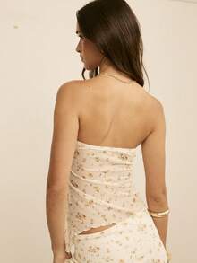 Aralina 女士夏季印花网纱无肩带抹胸式不对称下摆上衣飘逸夏季上衣可爱外出上衣印花上衣舒适弹力网纱Y2K风格派对上衣 - 彩色 - 查看 2