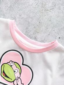 TEENAGE MUTANT NINJA TURTLES | SHEIN 女婴圆领荷叶边卡通印花休闲日常短袖连衣裙 - 白色 - 查看 3