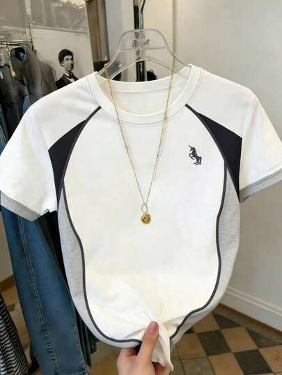 Resyla 女士独角兽印花撞色圆领休闲T恤