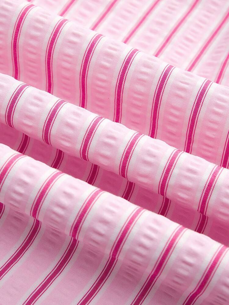 Pink Stripe Square Neck Fitted Midi Dress With Open Back Spring Summer Vacation Dress Going Out Birthday Dress Picnic Dress French Style Dress Parisian Style Backless Dress For Women Backless Summer Dress Summer Outfit For Women Dress Women S Summer Outfits