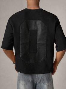 SWAVVY 男士时尚黑色贴花刺绣长袖T恤 - 黑色 - 查看 2