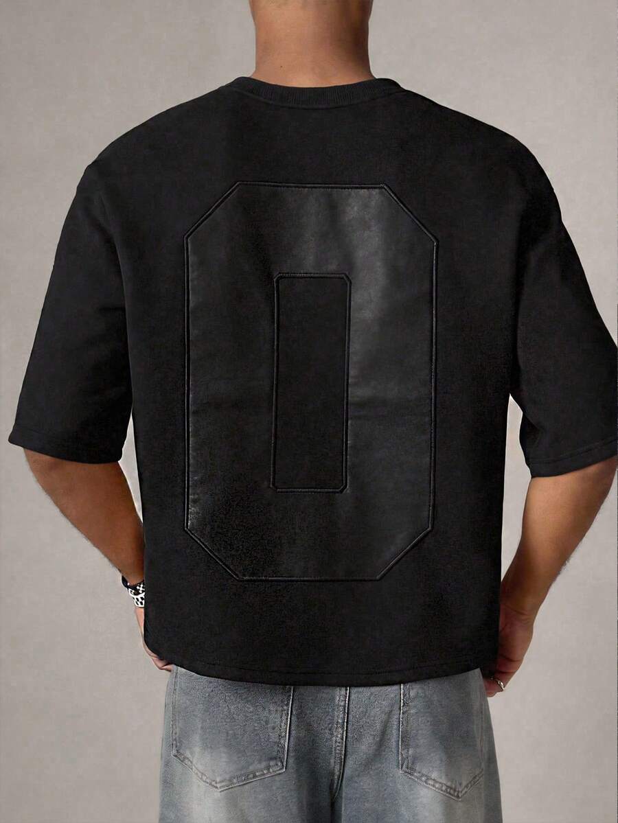 SWAVVY Men's Fashion Black Applique Embroidery Long Sleeve T-Shirt - Black - View 1