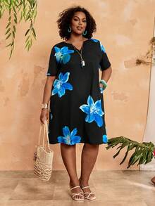 EMERY ROSE 大码印花休闲度假连衣裙 - 彩色 - 查看 1