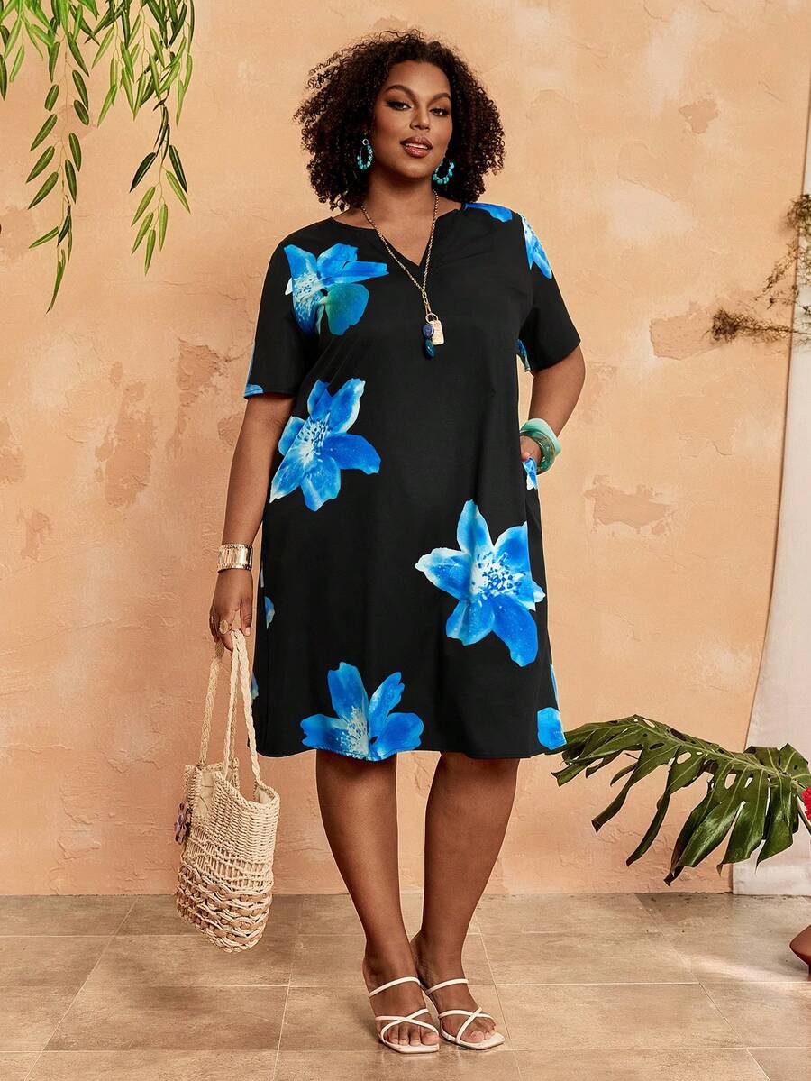 EMERY ROSE 大码印花休闲度假连衣裙 - 彩色 - 查看 1