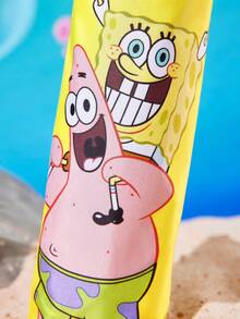 SpongeBob SquarePants | SHEIN 1把卡通人物印花雨伞，黑色防晒涂层，防晒指数50+，适合上学、上班、外出和日常使用，专为大学生、高中生、男士和女士设计，可爱 - 黃色 - 查看 5