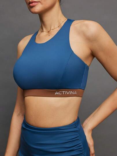 Activina Women's Contrast Color Patchwork Letter Print Sports Bra