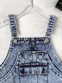 Quần yếm denim màu xanh dương dáng rộng cho bé trai, có túi. - Rửa trung bình - Xem 3