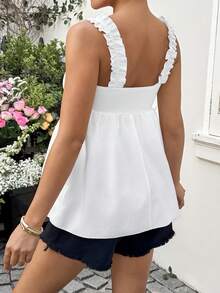 Maternity Vacation Casual Solid Color Ruffle Trim Camisole Loose Fit Summer Nursing Tank Top - White - View 3