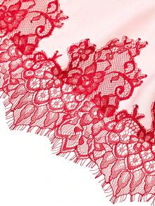 LUVLETTE Bridal Romantic Gift Pink Satin Sleep Gown - Elegant Camisole Dress With Red Lace Trim Perfect Wedding Present Lingerie Pijama Dress - Pink - View 10