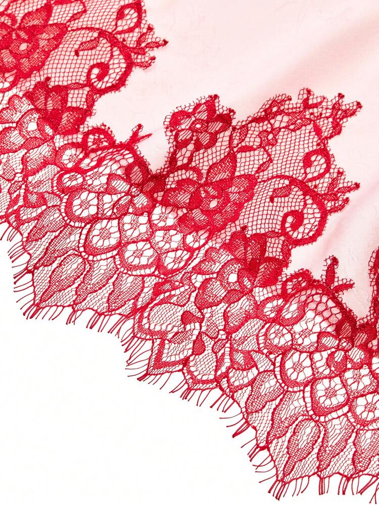 Camisón de satén rosa romántico de novia de verano - Elegante vestido camisero con ribete de encaje rojo, regalo de boda perfecto, lencería, vestido de pijama, artículos de boda, vestidos de verano para mujeres, damas de honor