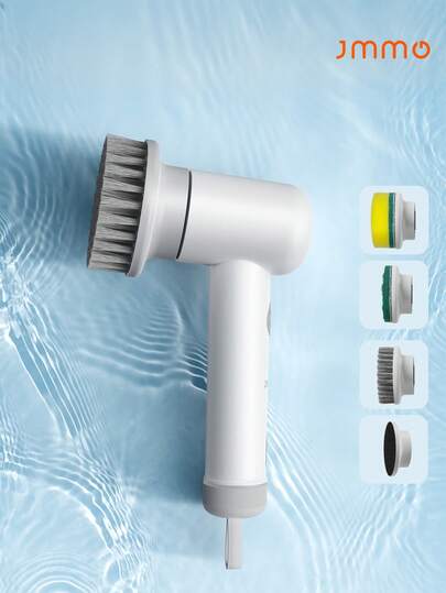 JMMO Elektrisk skurmaskin Ny elektrisk skurmaskin för badrum med 4 utbytbara huvuden, handhållen skurmaskin, duschtvätt för rengöring av dusch/injekteringsbruk/badkar/spis Typ-C-kabel