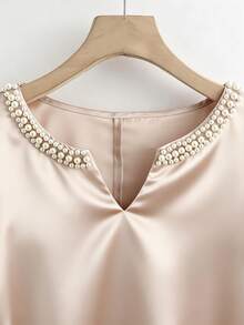 Franclia Women's Spring/Summer Round-Neck V-Neck Pearl Boat-Neck Loose Straight Dress, Glossy Satin Dress, Spring/Summer Short Dress, Women's Spring/Summer Dress, Vacation Leisure Elegant Fashion Dress - Apricot - View 7