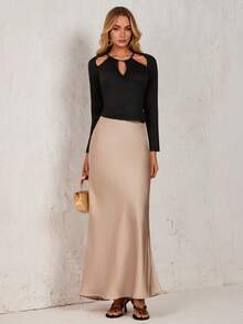 Glamine Top nero a maniche lunghe con scollo traforato - nero - Visualizzare 5