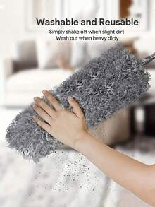 Ultra Fine Fiber Extendable Feather Dust Collector, Washable And Reusable, Used For Cleaning Ceiling Fans, High Ceilings, Televisions, Blinds, Cars, Household Appliances, Cleaning Tools, Floor Sweepers - Grey - View 4