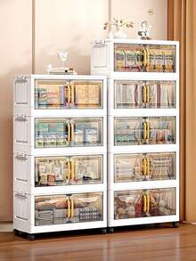 1 Tủ đựng đồ gấp gọn, không cần lắp đặt, nhiều tầng, tủ quần áo di động cho phòng khách, phòng ngủ, đựng quần áo, đồ chơi, tiết kiệm không gian, có thể gấp gọn. - Trà trong suốt - Xem 8