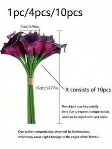 4支/10支逼真仿真马蹄莲花束，适用于婚礼、派对、花园、家居装饰、情人节、生日礼物、春季花卉摆设等场合。 - 紫色 - 查看 2