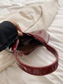 Túi đeo vai lưỡi liềm bằng da sơn mài màu đỏ phong cách Hàn Quốc, Túi xách nữ, Túi đeo nách thời trang, Chất lượng tốt - Màu Đỏ Sâu - Xem 8