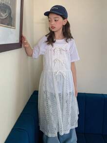Dazy Kids Tween Girls' Summer Casual Solid Color Hollow Out Knit Camisole - White - View 3