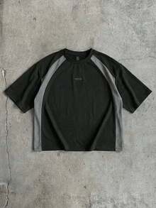 AXEPEAK Men's Letter Graphic Round Neck Raglan Short Sleeve Casual Loose Versatile T-Shirt - Black - View 8