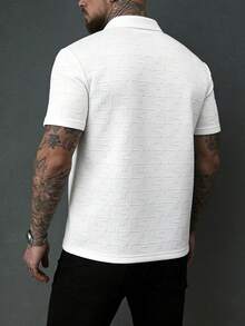 Manfinity CasualCool 男士撞色领 Polo 衫，3D 几何提花休闲短袖上衣 - 白色 - 查看 2