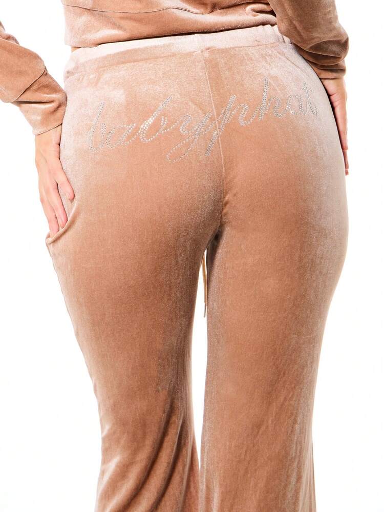 BABYPHAT Luxurious Velour Wide Leg Sweatpants With Rhinestone Embellishments And Drawstring Waist For Women Casual Lounge Comfort Wear