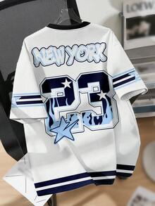 SHEIN EZwear 休闲简约圆领短袖宽松女式T恤，印有数字23图案 - 彩色 - 查看 2