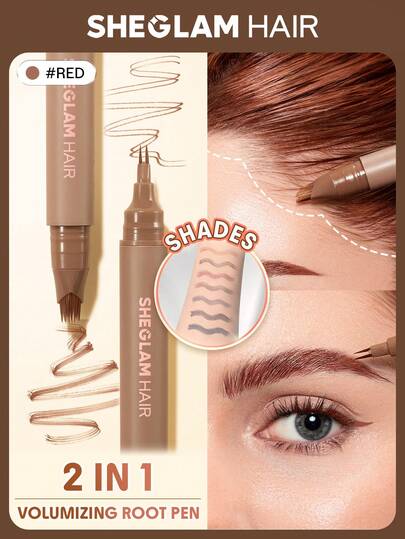 SHEGLAM HAIR Lápiz retocador de raíces 2 en 1 para dar volumen y realzar el cabello - Rojo, Barra para la línea del cabello, Rellena la línea del cabello, Úsalo como delineador de ojos, rellena las cejas, dibuja las pestañas inferiores, Multiusos, Resistente al agua, al sudor y a la grasa, Color intenso durante 24 horas, Larga duración, Cobertura rápida de la raíz del cabello.