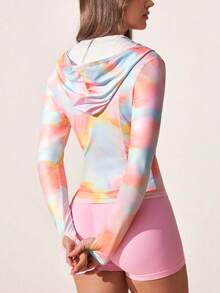 SHEIN Sovereign Charm 女士扎染拉链休闲百搭日常长袖运动夹克 - 彩色 - 查看 2