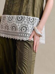 Arave 女士V领无袖拼接蕾丝下摆休闲修身假日派对两件套 - 綠色 - 查看 3