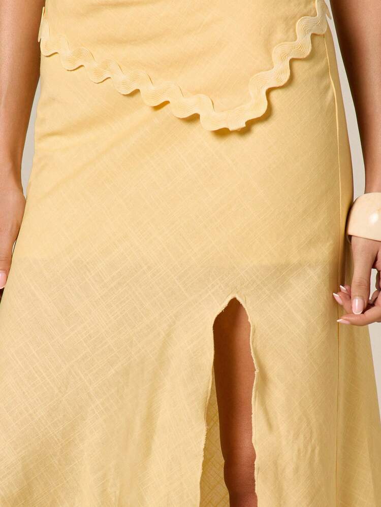 Linen Feel Maxi Skirt With Scalloped Edge