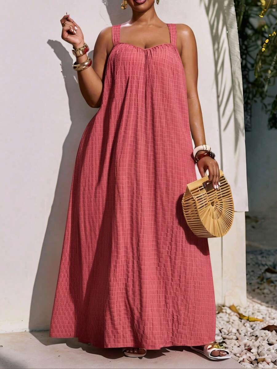 Veslaya 2026春夏优雅通勤休闲装，生日派对、毕业典礼、学生装、日常出行、百搭单品，适合休闲度假、邮轮旅行、海滩、日光浴等各种场合，引领潮流，商务休闲风、简约休闲风兼具，适合度假和外出穿着。大码女式吊带A字连衣裙，适合海滩和夏季穿着。