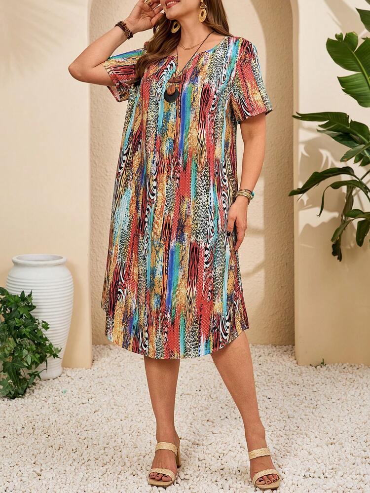 Plus Size Casual Animal Print Vacation Dress