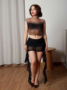 Lupita Cardoza 女式褶皱低腰裙，带垂褶细节 - 黑色 - 查看 1