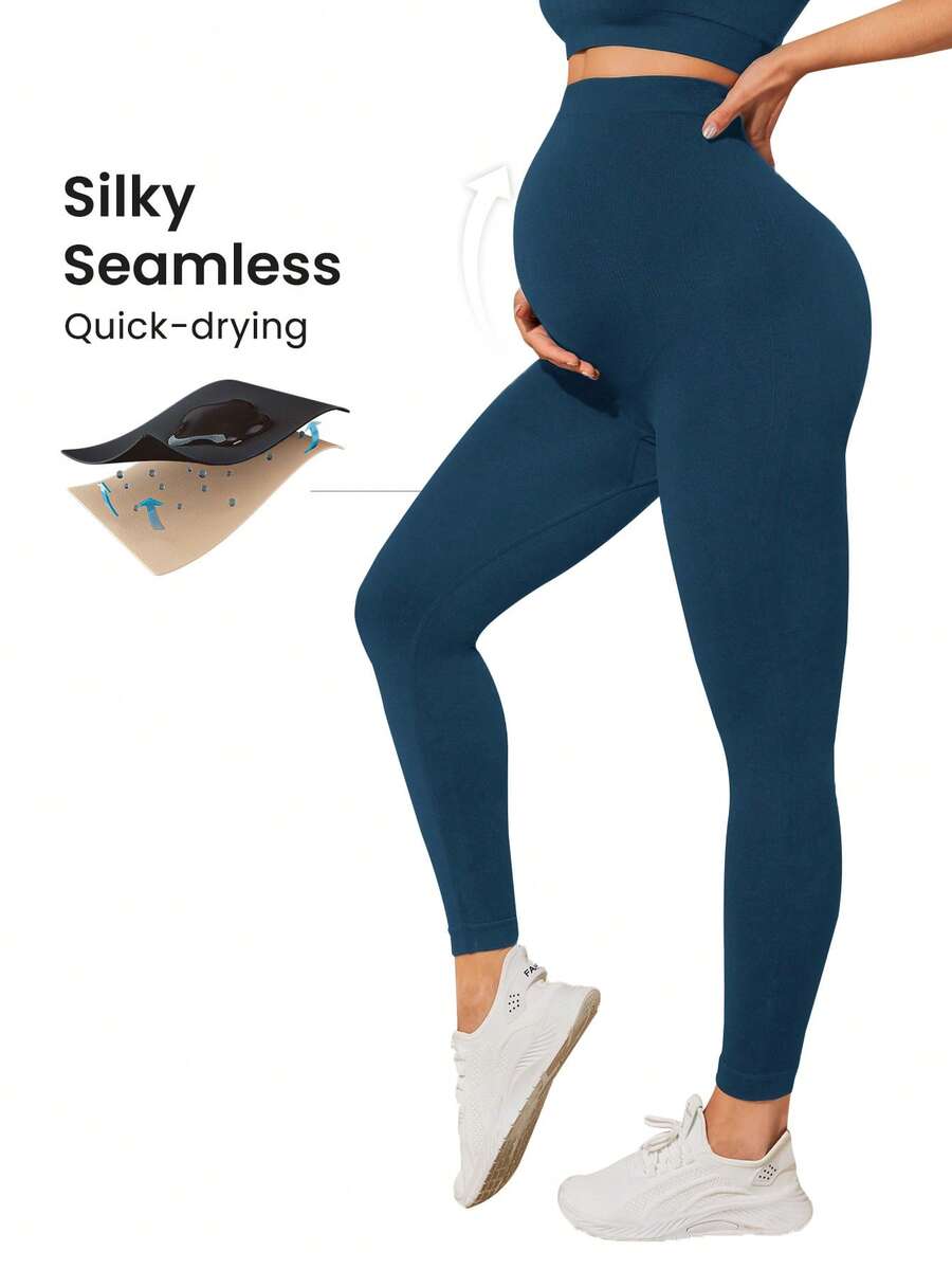 SHEIN Maternity High Waist Quick Dry Sports Capri Pants - Blue - View 1