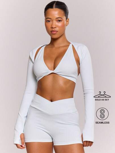 Musera Sport Sprappy Sports Bra With Bolero 2 Piece Set Active Sport Workout Gym Pilates Fitness Daily Casual Banana Pudding