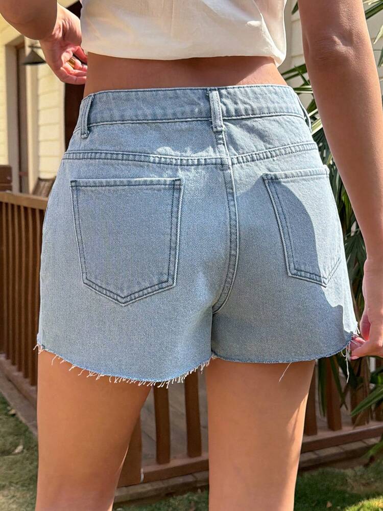 Women's Loose Fit Distressed Hem Casual Street Style Vacation Denim Shorts Jorts Summer