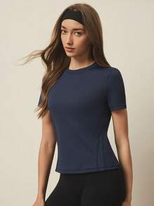 With My Calm With My Calm Kaos Olahraga Lengan Pendek Kasual Musim Panas dengan Grafis Huruf dan Bahan Bernapas - Navy Blue - View 6