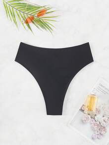 Swim SXY 纯色镂空比基尼泳裤，夏季沙滩泳装 - 黑色 - 查看 3