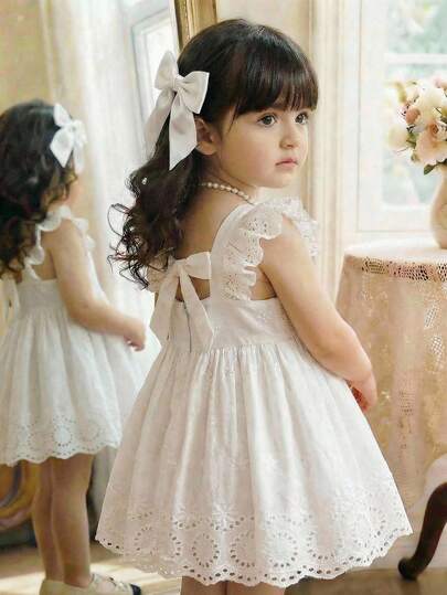 Babygirl Cute Floral Embroidery Ruffle Hem Summer Casual Dress