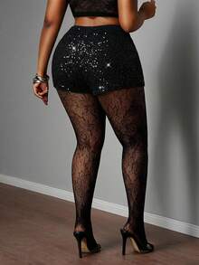 Slaydiva Women's Fashionable Sexy Sheer Lace Leggings - Black - View 2