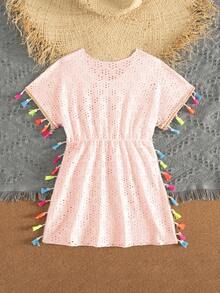 Áo khoác ren móc cho bé gái, váy tua rua nhiều màu sắc thời trang dễ thương, thích hợp cho mùa hè, đi biển, kỳ nghỉ. - Hồng - Xem 2