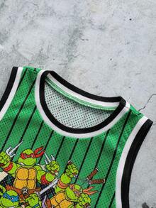 TEENAGE MUTANT NINJA TURTLES | SHEIN 1 chiếc áo tank top thể thao in hình hoạt hình sọc và số dành cho bé trai - màu xanh lá - Xem 3