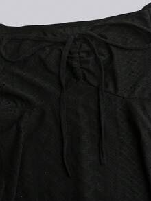 SHEIN Tall Tall Series Women's Jacquard Off-Shoulder Wide Neck Reversible Casual T-Shirt - Black - View 5