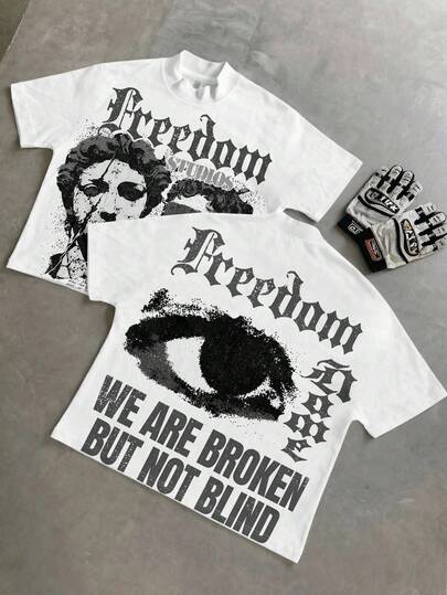 Manfinity EMRG 男士图案字母印花休闲短袖T恤